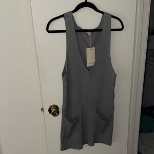 Gray Knit Sleeveless Sweater Dress